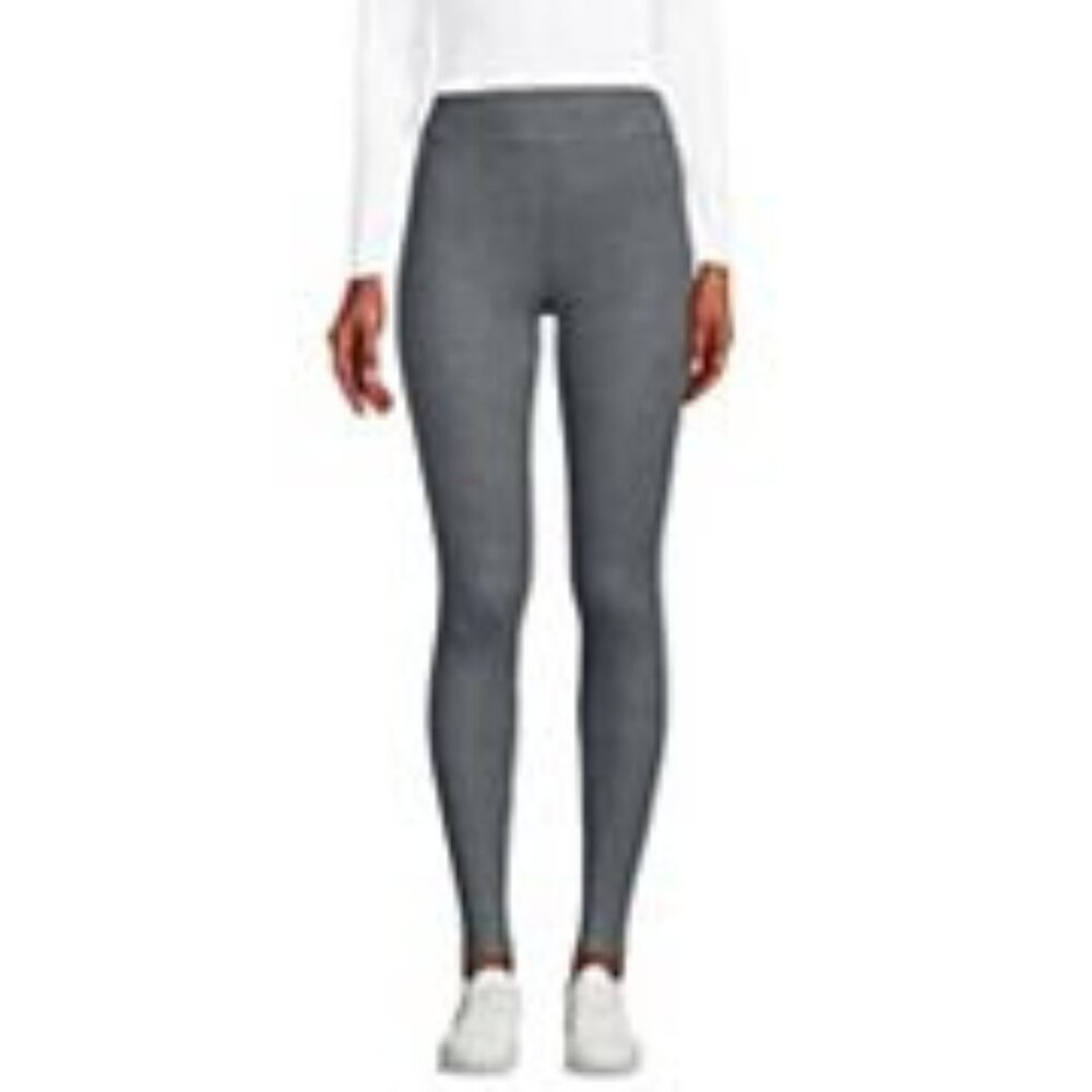 Lands' End Serious Sweats Fleece Lined Charcoal Heather Gray Leggings Medium MP
